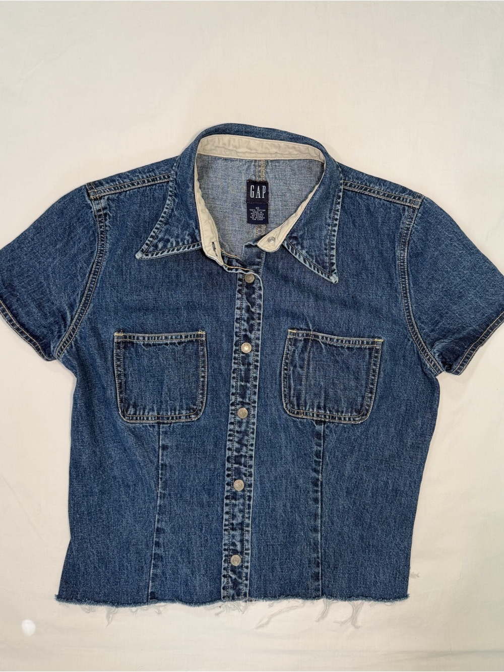 GAP Vintage Blue Denim Short Sleeve Button Down Shirt Y2K 10/M